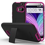 HTC One M8 Stand Case, GreatShield Legacy Series Ultra Slim Fit Hybrid Snap On Case Back Cover with Kickstand for HTC One M8 (2014) -Black & Hot Pink