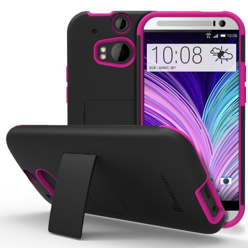 HTC One M8 Stand Case, GreatShield Legacy Series Ultra Slim Fit Hybrid Snap On Case Back Cover with Kickstand for HTC One M8 (2014) - (Black / Hot Pink Accents)