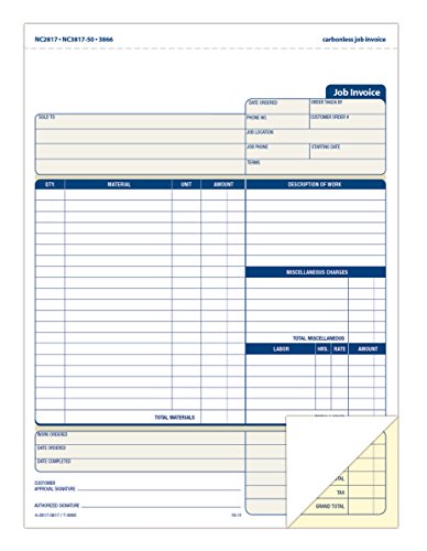 adams job invoice forms 2-part carbonless for service and repair billing 100 individual sets per pack nc2817 white 8-12 x 11inches