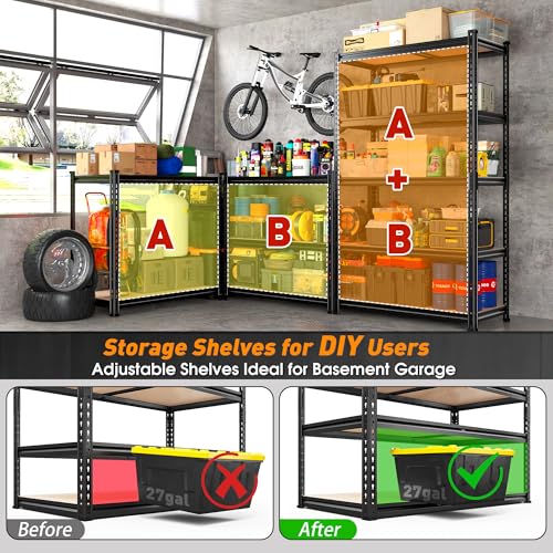 Image of REIBII 2400LBS Garage Shelving,36 inch Wx16 inch Dx72 inch H Shelves for Basement | Adjustable 5-Tier Shelving Unit,High-Density MDF Shelves,Heavy Duty Storage Shelves,Easy Assembly,For Pantry Workshop Storage