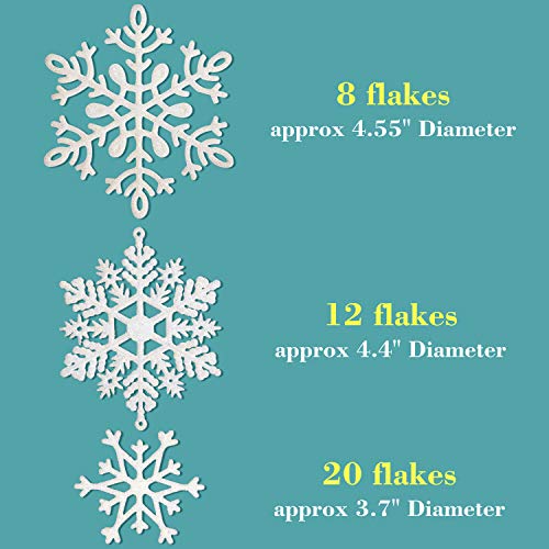 Whaline 40Pcs White Glitter Snowflake Winter Snowflake Ornaments Christmas Hanging Decorations With 197 Inches Silver Rope For Wedding Birthday Home Xmas Tree Window Door Accessories #TOP1