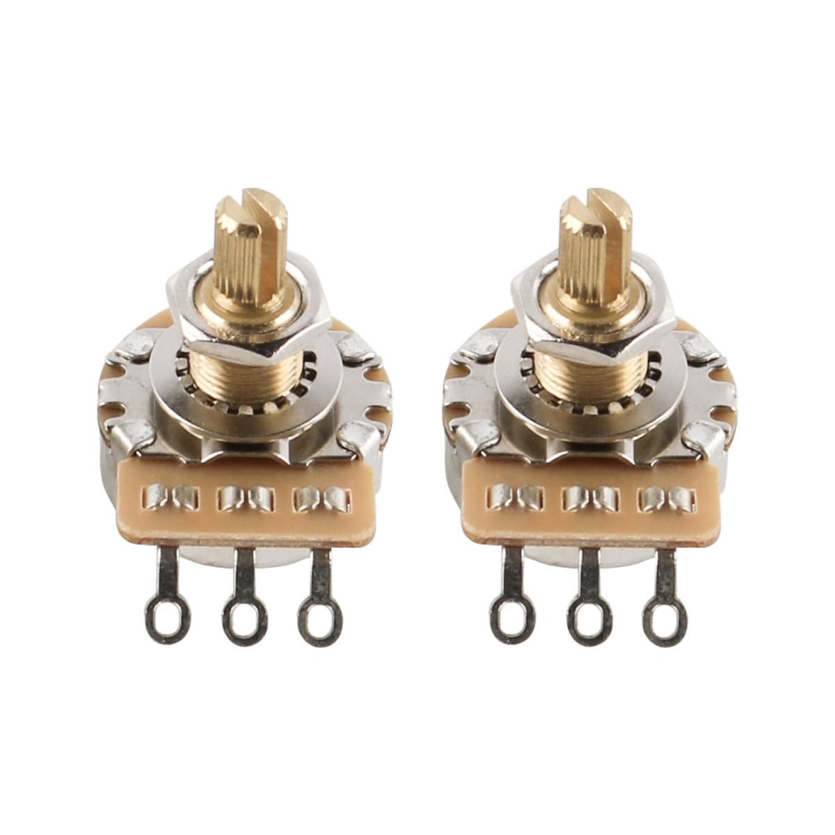 Sarini Short Brass Shaft Control Pots A500K Taper Potentiometers 24 Spline Split Shaft D3/8" for Electric Guitar Volume Tone Control Replacement Parts Potentiometers