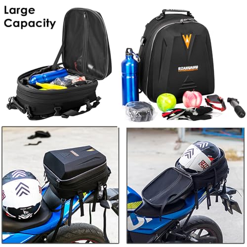 CamGo Motorcycle Tail Bag Waterproof Motorcycling Rear Rack Saddle Bag Expandable Motorcycle Travel Luggage Helmet Cover