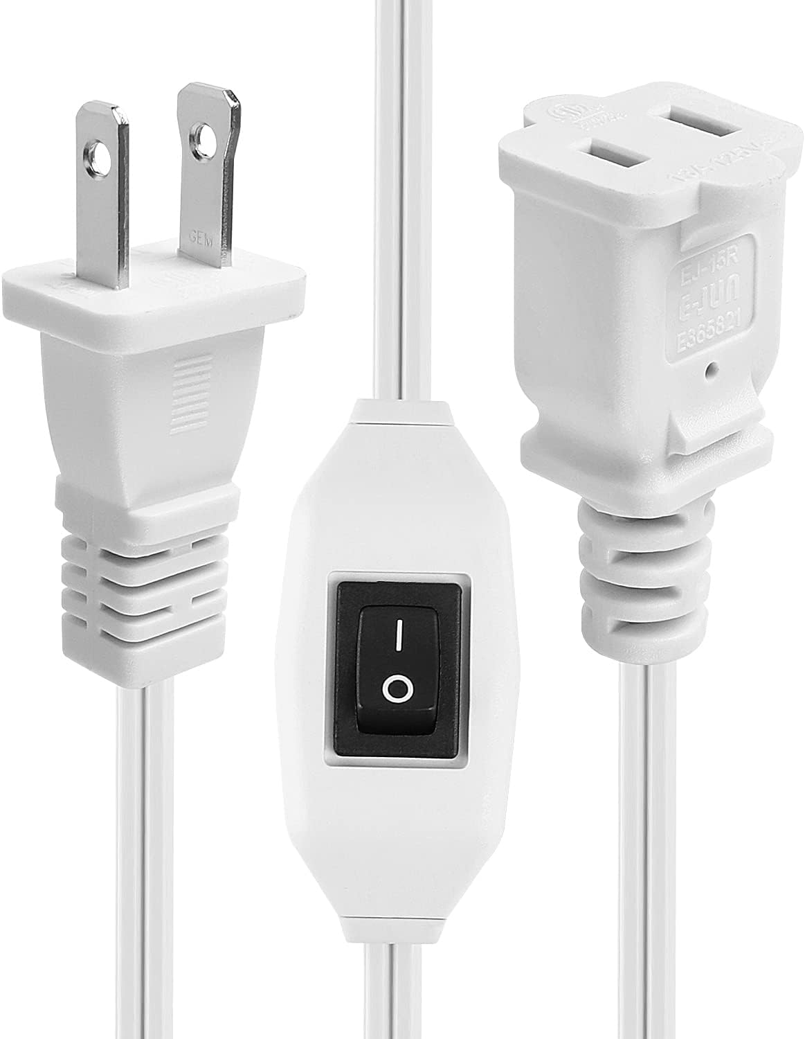VSEER 2 Prong Polarized Plug Extension Cord with On Off Switch 12A/125V USA Outlet Saver Power Cord SPT-2 16AWG for Chargers/Lamp/Power Adapters etc,2FT,White