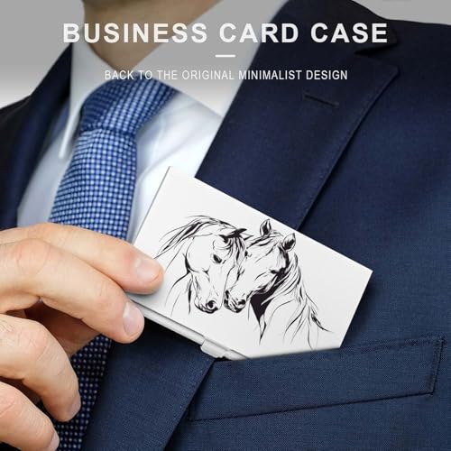 Simple Line Drawing of Two Horses Business Card Holder Pocket Slim Portable Metal Business Card Case3