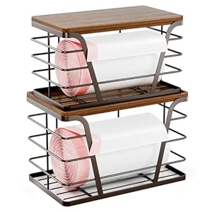 2 Pack Stackable Kitchen Organization,Counter Organizers and Pantry Organization for Home and Kitchen,Trash Bag Organizer Under Sink,Brown