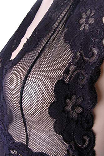 Women's Sexy Black Floral Fishnet Teddy Lingerie Stripper See-through Costume