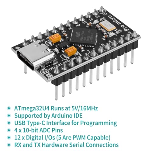 YELUFT 3pcs Pre-Soldered Pro Micro ATMEGA32U4 5V 16Mhz Development Board Microcontroller USB C Interface Compatible with Arduino IDE