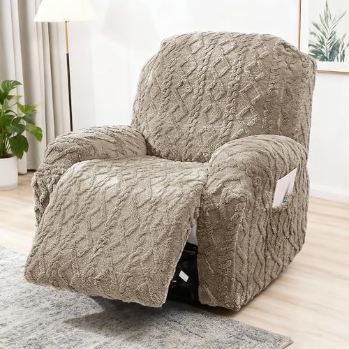 Image of JOKIVTOU Recliner Chair Covers 4-Pieces Reclining Chair Slipcovers with Pocket& Elastic Bottom, Soft Feel Fitted Lazy Boy Sofa Couch Cover Washable, Stretch Recliner Furniture Protector