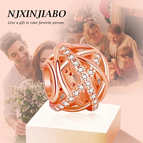 Image of S925 Sterling Silver Rose Gold Romantic Charm Pendant, Gifts for Family Friends Girlfriend, Valentine's Day Birthday Christmas Anniversary, Bracelet Necklace Bead Dangle Charm for Women Jewelry