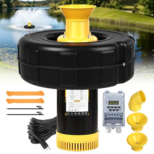 Pond Fountain Aerator, 1HP 110V 750W 15000 GPH PowerfuI Floating Fountain Pump, Unpack and Deploy, with 100FT Power Cord, Timer, Aerating Fountain for Large Ponds Lakes Jet System