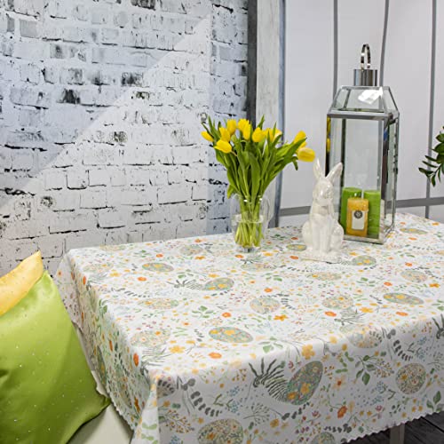 DECOOR Tischdecke 110 x 155 cm für Ostern mit Digitaldruck - Tischläufer mit Ostereier für die österliche Festtagstafel, Bunte und waschbare Ostertischdecke, Tischdekoration für Frühling Cover
