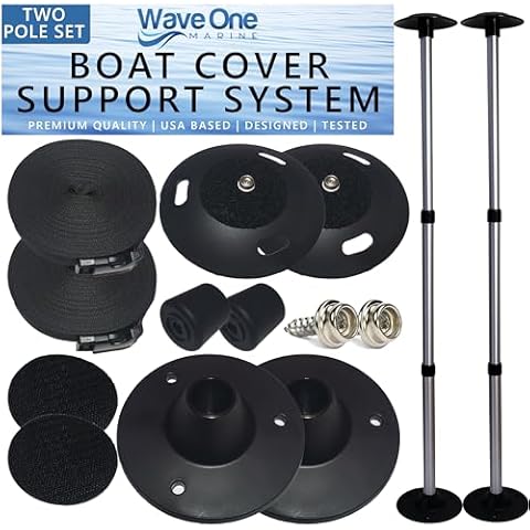 Boat Cover Support Poles with Straps and Snaps | Adjustable Small to Large Aluminum Marine Posts System | Strong Marine Set for Pontoon Jon Bowrider Boat Canvas Tarps Tops (2 Pack) Cover