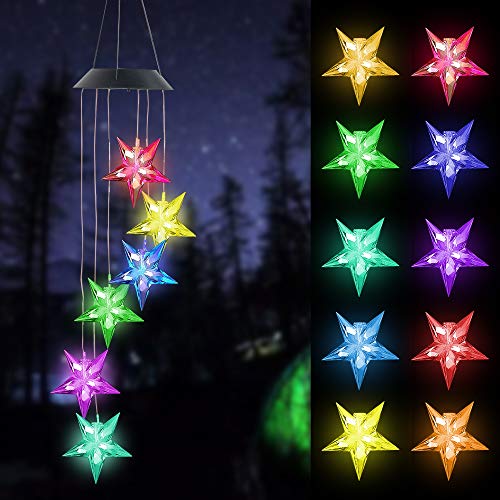 FUNPENY Solar Wind Chimes Star Lights, Gifts for mom, Grandma, Solar Mobiles Hanging Color Changing LED Lights Outdoor Waterproof Yard Garden Decorations, Friendship Wind Chimes