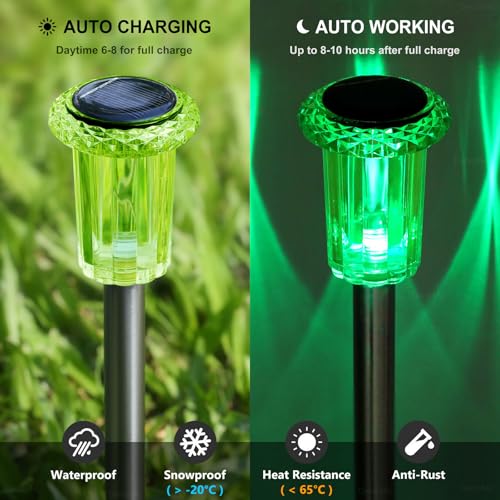 DenicMic Solar Lights Outdoor 10 Pack Waterproof Green LED Stainless Steel Stake Outside Lights for Yard Pathway Garden Driveway Walkway Landscape Path Lighting by DenicMic - Image 3