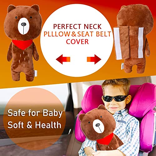Image of Seat Belt Cover Pillow for Kids, Car Seatbelt Cushion Shoulder Neck Support Protector Pad, Soft Stuffed Plush Travel Vehicle Safety Belts Strap Pillow for Boys and Girls Headrest (Bear)