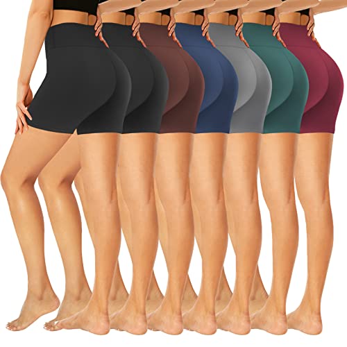 GROTEEN 7 Pack Biker Shorts for Women -5'' High Waisted Tummy Control Workout Yoga Spandex Shorts