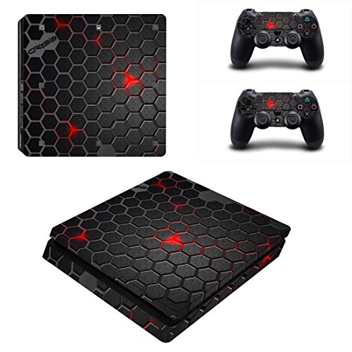 Wondder PS4 Slim Pegatina de Piel, Pegatina de Piel Adhesiva de Vinilo de Protección para PS4 Slim Consolas + 2 Pieles de Controlador + 2 x Agarraderas de Silicona (Color 22)
