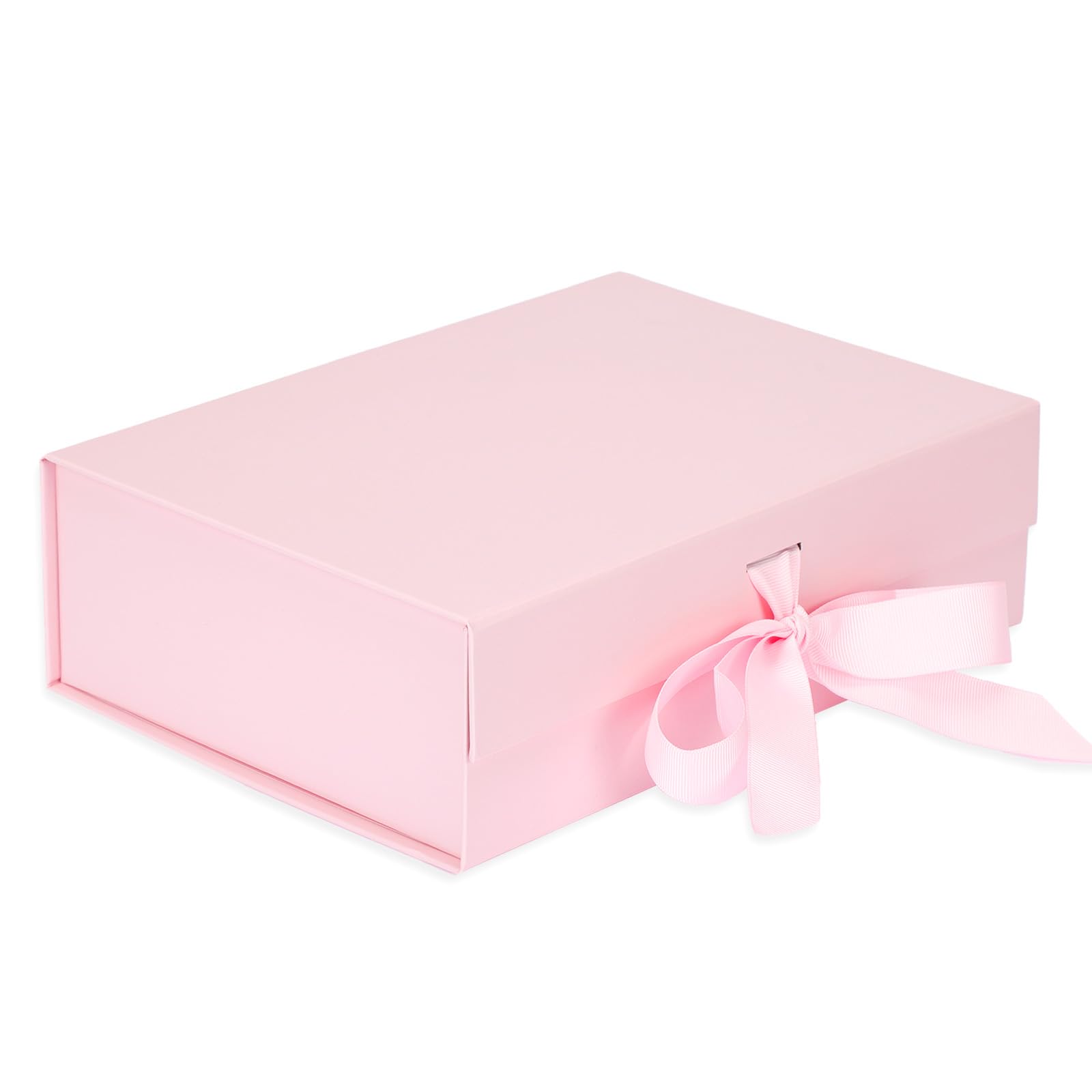 Moretoes Gift Box with Lid for Presents 10.5x7.5x3.1 Inches with Ribbon and Magnetic Closure for Valentine's Day, Christmas, Mother's Day, Holidays, Birthdays(1-Pack) (Pink)