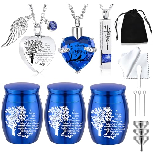 Cremation Urn Necklace for Ashes Set of 6- Small Cremation Urns for Human/Pet Keepsake Sharing Urns Memorial Ashes Holder-A Limb has Fallen from The Family Tree (6Pcs-Blue)