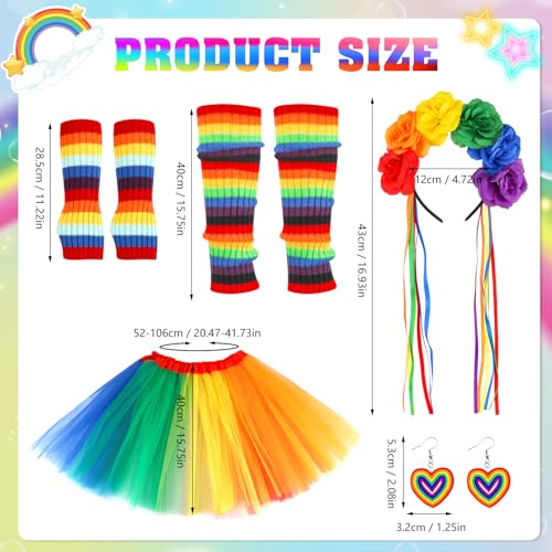 Miniatura 2 de Hifot Arco Iris Falda Tul Mujer Con Arcoíris Diadema Neón Guantes Medias Pendientes Disfraces De Carnaval Fiestas Orgullo Gay Pride Lgtbi