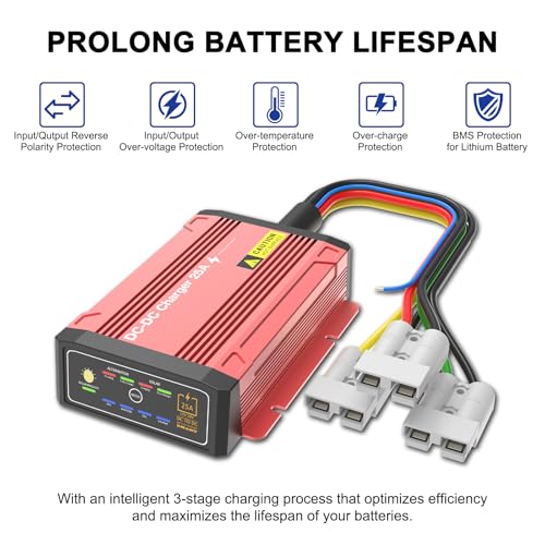 Wasserdichtes DCDC-Ladegerät mit MPPT für 12 V 25 A LiFePO4, Blei-Säure, SLA, Gel, AGM, Cal, DC zu DC Batterieladegerät mit Anderson
