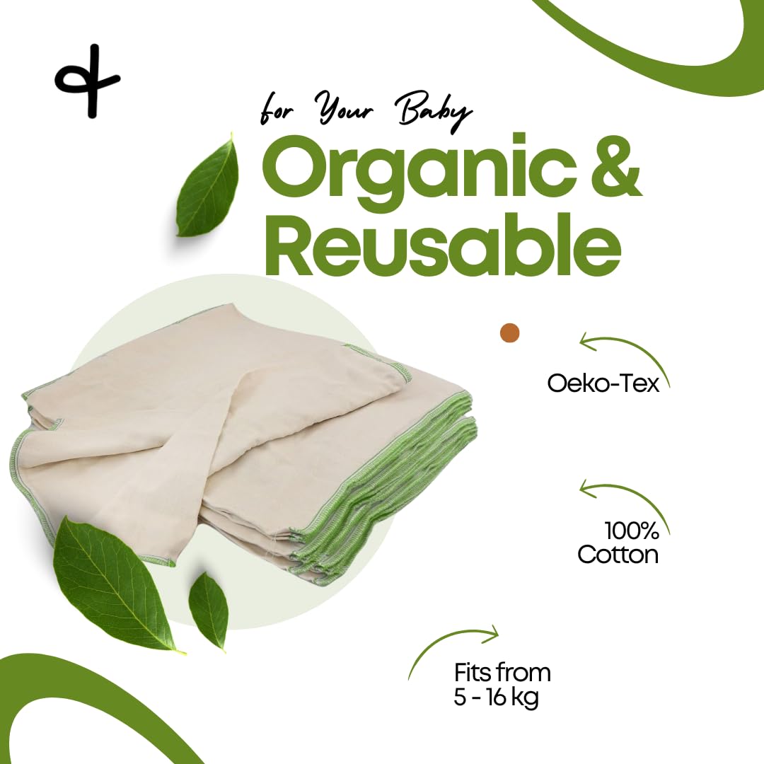avo + cado Lot de 10 couvre-couches en coton bio prépliés Taille 2 – Convient pour les couches en tissu – 100 % coton certifié Öko-Tex non blanchi