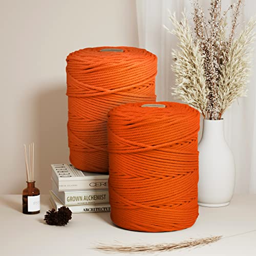 Image of ZUEXT Macrame Cord, Orange, 5mm x 328yds Cotton String Macrame Yarn | Natural Handmade, 4 Strands Twisted Cotton Rope, for Craft Wall Hanging Weaving Tapestry Dream Catchers Hanger DIY Gift, 300m