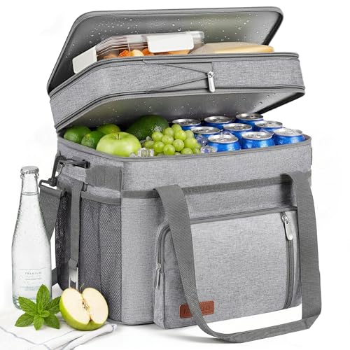 Image of MIYCOO Cooler Bag Double Deck - 60 Can Leakproof Insulated Portable Soft Lunch Cooler, Extra Large Expandable Ice Chest Cooler for Beach, Picnic, Camping, Shopping (Gray)