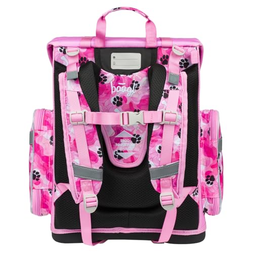 Baagl Schulranzen Jungen Mädchen Set 3 Teilig, Ergo Schultasche für 1. Klasse, Ergonomische Grundschule Ranzen Tornister mit Brustgurt (Pfötchen)