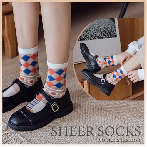 YFUNNLE 5 Pairs Womens Sheer Socks Summer Thin See Through Mesh Transparent Socks for Women Size 6-92