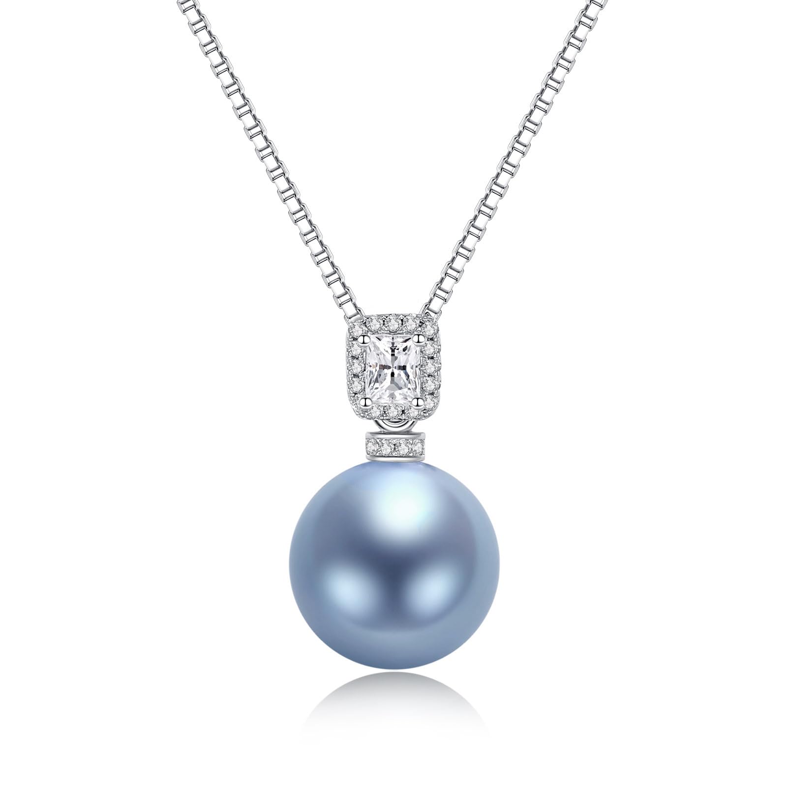 YAMI Pearl Necklace,11-12mm Round Tahitian/Akoya/Edison Cultured Pearl, 925 Sterling Silver Adjustable Chain (18-20IN), 5A Cubic Zirconia, Elegant