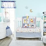 EVERYDAY KIDS 4 Piece Boys Crib Bedding Set - Jungle Sports - Soft 100% Cotton Percale - Includes Quilt, Fitted Sheet, Dust Ruffle and Diaper Stacker - Nursery Bedding Set - Baby Crib Bedding Set