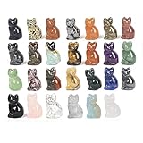 Justinstones Quartz Crystal Gemstone Carved Cat Sculpture Animal Kitten Cat Statue 30mm Mini Crystal Sit Cat Figurine Smooth Cute Small Cat Energy Crystal Decor Gift(Pack of 12)