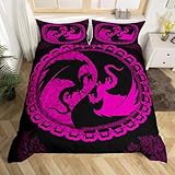 Juego de cama reversible de poliéster con diseño de dragón occidental, color morado y negro, con estampado exótico, cremallera, corbatas