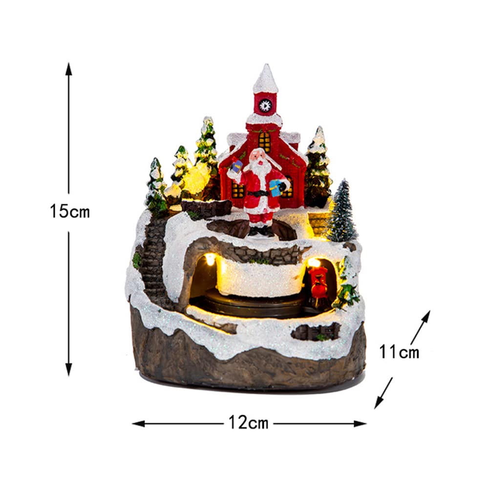 Uposao Decoración de Navidad LED Papá Noel muñeco de nieve resina con iluminación, música, casa de Navidad, miniatura, pueblo de Navidad, decoración con decoración de nieve, escena de Navidad, mesa