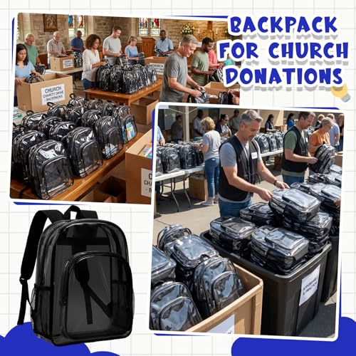 Image of Amylove 6 Pcs Clear Backpack bulk for Stadium Events Heavy Duty PVC Transparent Bookbag for College Workplace Security (17 Inches,Pure Black)