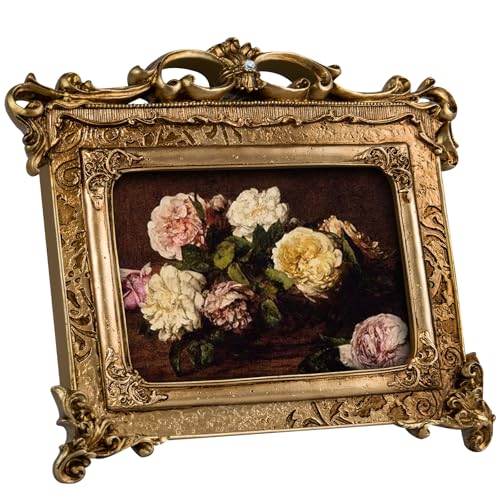 Image of 5x7 Victorian Gold Picture Frame, Baroque Vintage Ornate Design, Glass Front, Tabletop & Wall Display, Horizontal Orientation