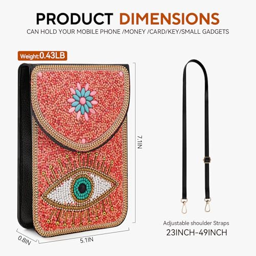 Image of Small Beaded Crossbody Bag for Women, Boho Cell Phone Shoulder Purse Wallet with Handcrafted Colorful Beads