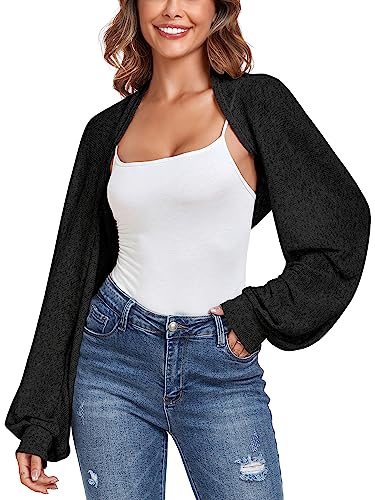 ZAFUL Women's Long Sleeve Open Front Knitted Crop Cardigan Sweater Shrug Black XL