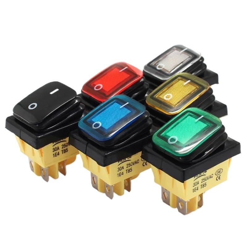 ON Off 30A 12V 24V LED Heavy Duty 4 Pin Snap in DPST IP67 Sealed Waterproof T85 Auto Boat Marine Toggle Rocker Switch(Blue LED)