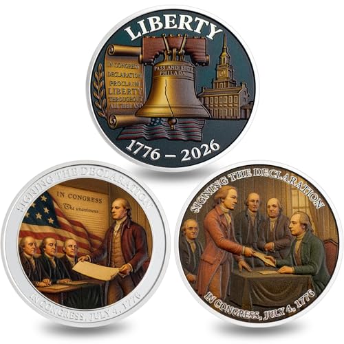 250th Anniversary U.S. Commemorative Coins 1776-2026, United States Declaration of Independence Coin, Challenge Coin Set President Day Gift, Patriot Coins for Soldiers, Veterans, Collectors