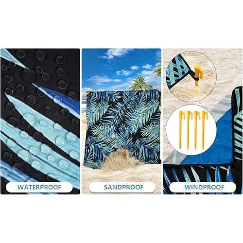 Image of WIWIGO Beach Blanket Mat Waterproof Sandproof for 2-8 Adults Quick Drying | Extra Large Windproof Sand Outdoor Blanket for Travel Camping Hiking Picnic Festival, Family Vacation Accessories Must Have