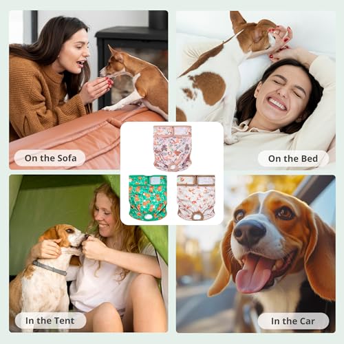 Image of wegreeco Washable Female Dog Diapers Highly Absorbent Reusable Diapers for Dog in Heat Period, 3 Pack (Deer, Medium)