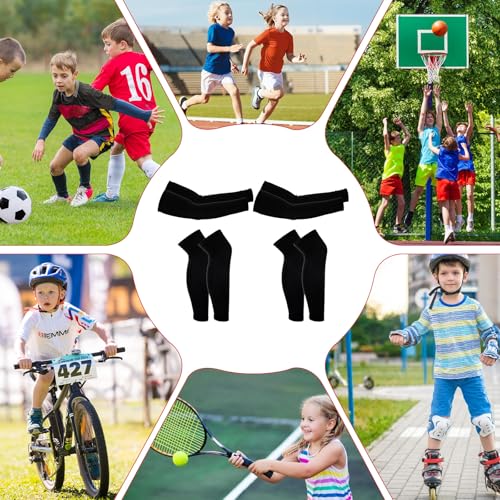 JIEYAO Teenager Sport Armstulpen und Beinärmel Set,Anti-UV Sonnenschutz Armschoner und Lange Kompressions-Beinärmel Unisex Arm Sleeve für Jugend Volleyball Basketball Fußball