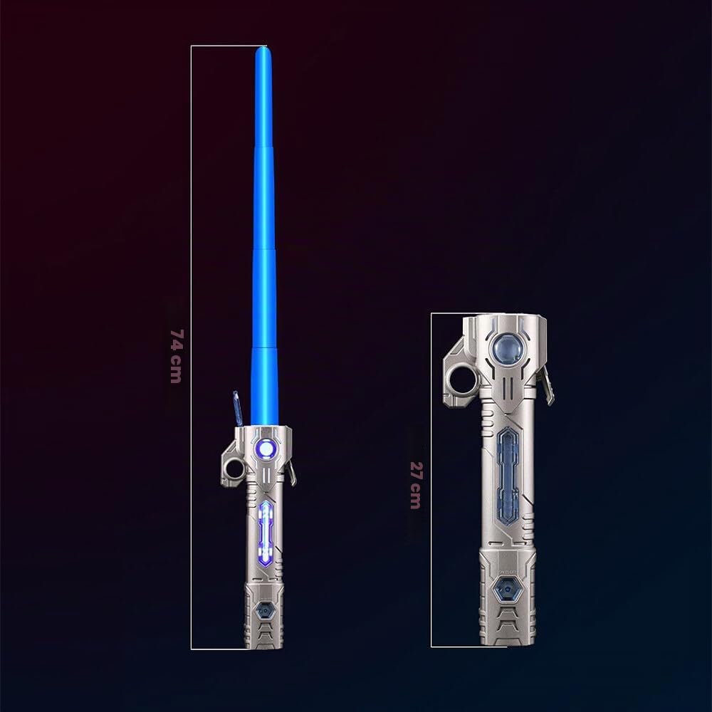 Sable de Luz, Espada Laser Star Wars Niños, 15 Colores Sonido de Combate Simulado, Espada Láser de Star Wars, Sable de Luz Led, Espada Láser Retráctil 2 en 1 para Niños (Mango Plateado)