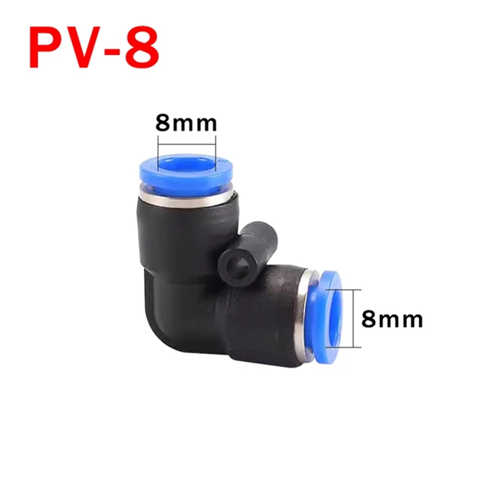 Conectores Neumáticos 20 piezas conector rápido neumático PV codo de 90 grados plástico 4mm 6mm 8mm 10mm conector de agua de empuje de 2 vías(Pv-8,100 Pcs)