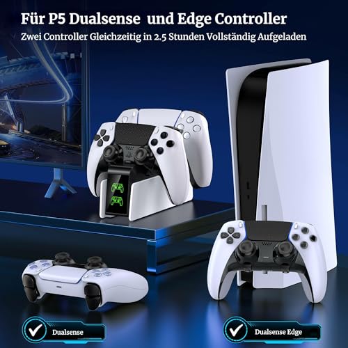 PS5 Controller Ladestation, Dualsense Controller Ladeständer mit LED Anzeige, 3 Stunden Laden Schnellladestation für PlayStation 5 Controller, PS5 Zubehör für PlayStation 5(Keine Schaltfläche) 3