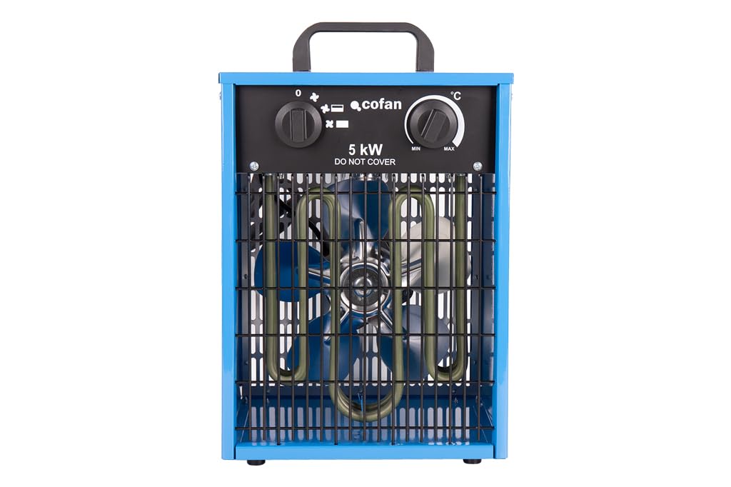 Cofan Grzejnik przemysłowy 5000 W | 3 poziomy mocy | Regulowany termostat | Funkcja wentylatora | Gniazdo trójfazowe (5 pinów) | Nadaje się do użytku przemysłowego