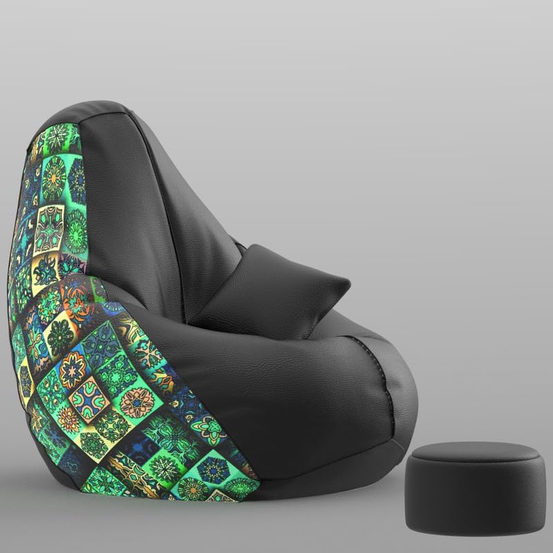 Image of Biggie Bean Bag Chair with Beans Filled 5XL Evergreen Classics Bean Bag-Loud Prints-Soft Landings-Styled with Free Cushion & Footrest (Matching Color : Printed 3D Pattern-Black)